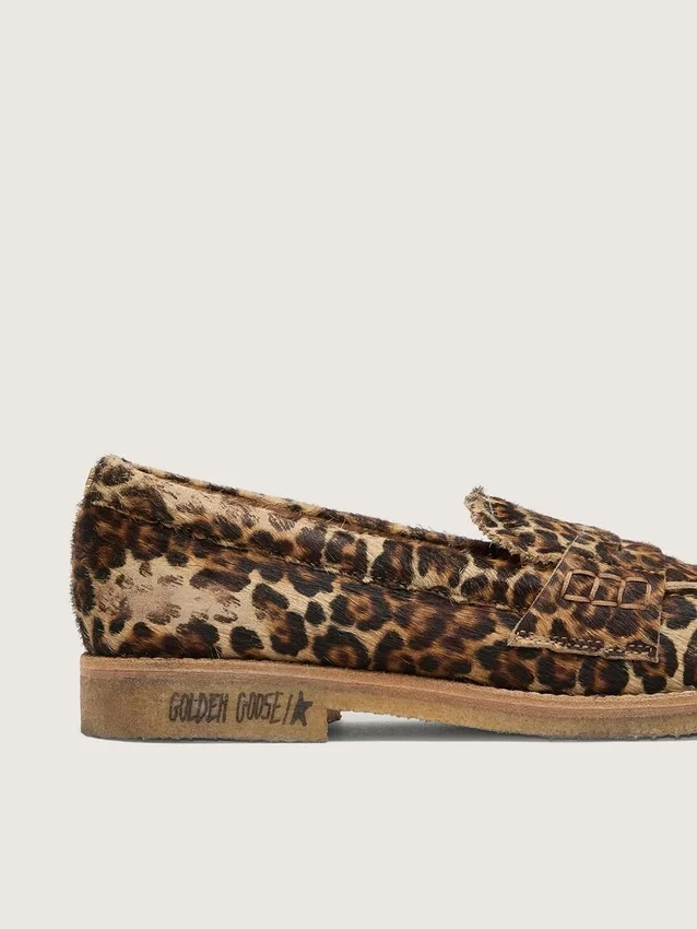 Mocasini Jerry pentru bărbați din piele de ponei cu imprimeu leopard