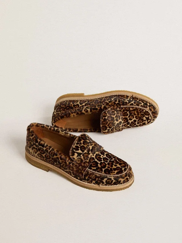 Mocasini Jerry pentru femei din piele de ponei cu imprimeu leopard
