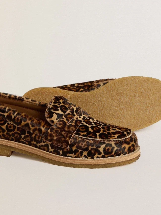 Mocasini Jerry pentru femei din piele de ponei cu imprimeu leopard