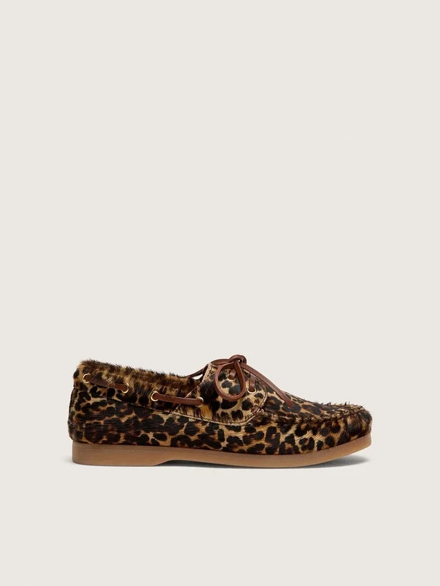 Mocasini Young Cruise din piele de ponei cu imprimeu leopard