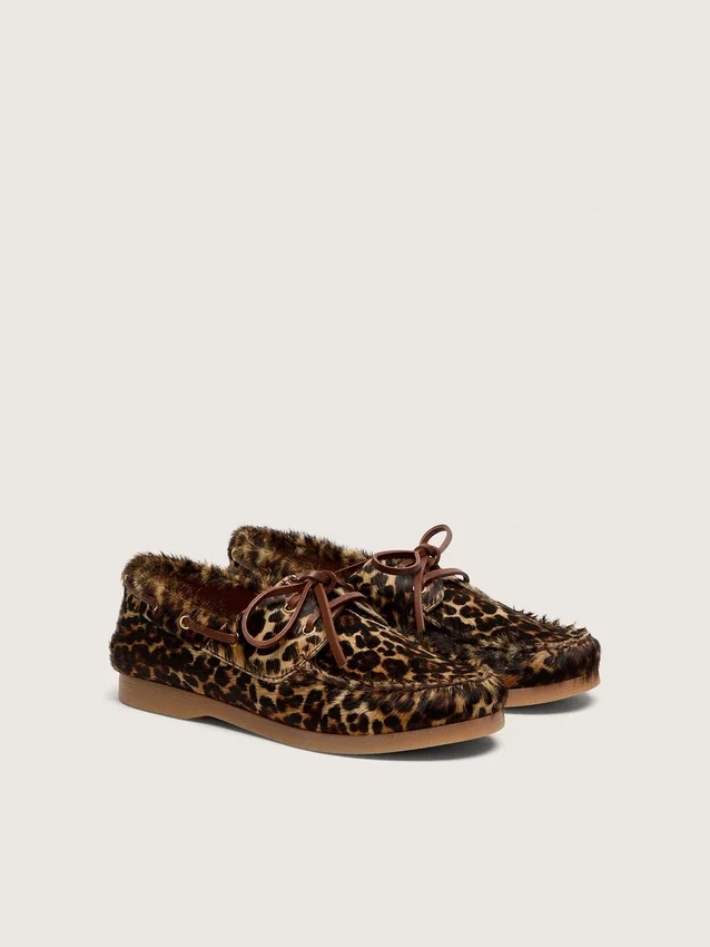 Mocasini Young Cruise din piele de ponei cu imprimeu leopard
