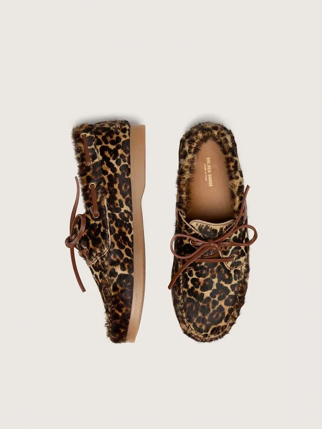 Mocasini Young Cruise din piele de ponei cu imprimeu leopard