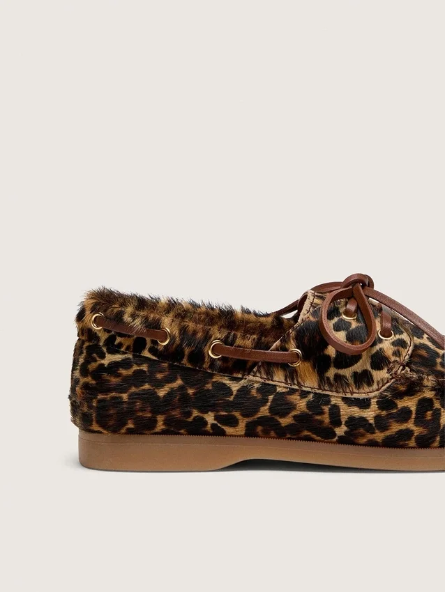 Mocasini Young Cruise din piele de ponei cu imprimeu leopard
