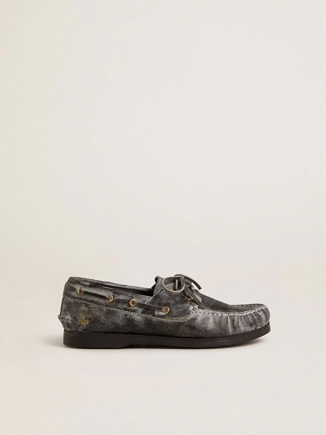 Mocasini Young Cruise din piele neagră cu aspect uzat
