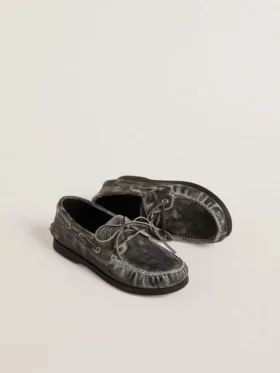 Mocasini Young Cruise din piele neagră cu aspect uzat