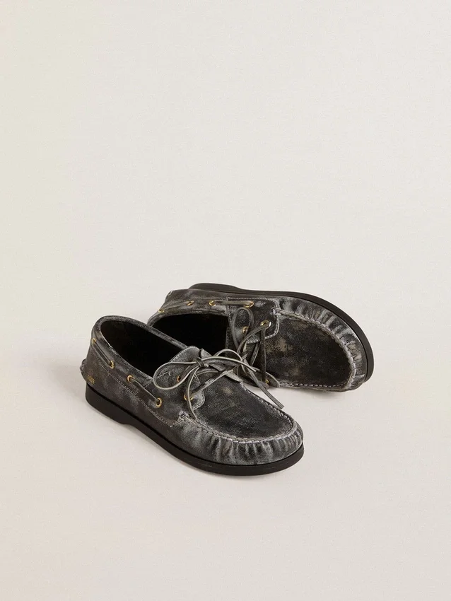 Mocasini Young Cruise din piele neagră cu aspect uzat