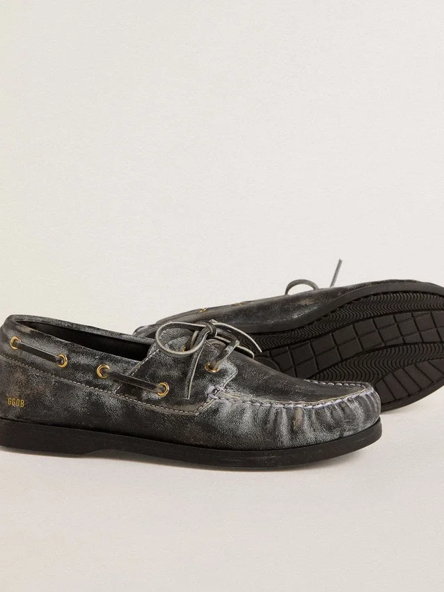 Mocasini Young Cruise din piele neagră cu aspect uzat