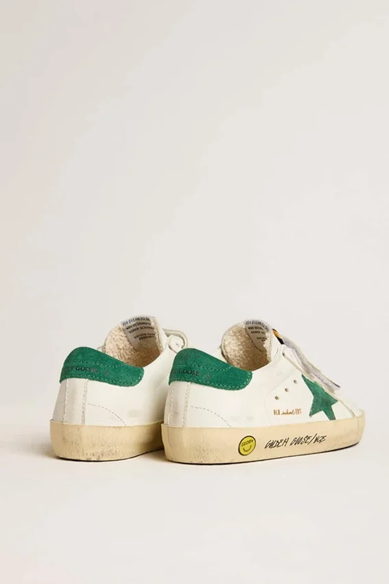 Model Old School pentru adolescenți, cu stea din piele de căprioară verde și bandă pe călcâi