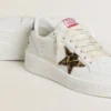 Modelul Ball Star cu stea din piele de ponei cu imprimeu leopard și bandă de pantof din piele laminată neagră