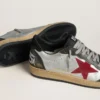 Modelul Ball Star LTD pentru bărbați, din piele laminată argintie, cu stea din piele de căprioară roșie și inserții negre