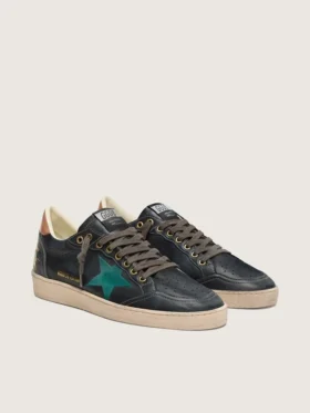 Modelul Ball Star LTD pentru bărbați, din piele neagră cu stea brodată verde