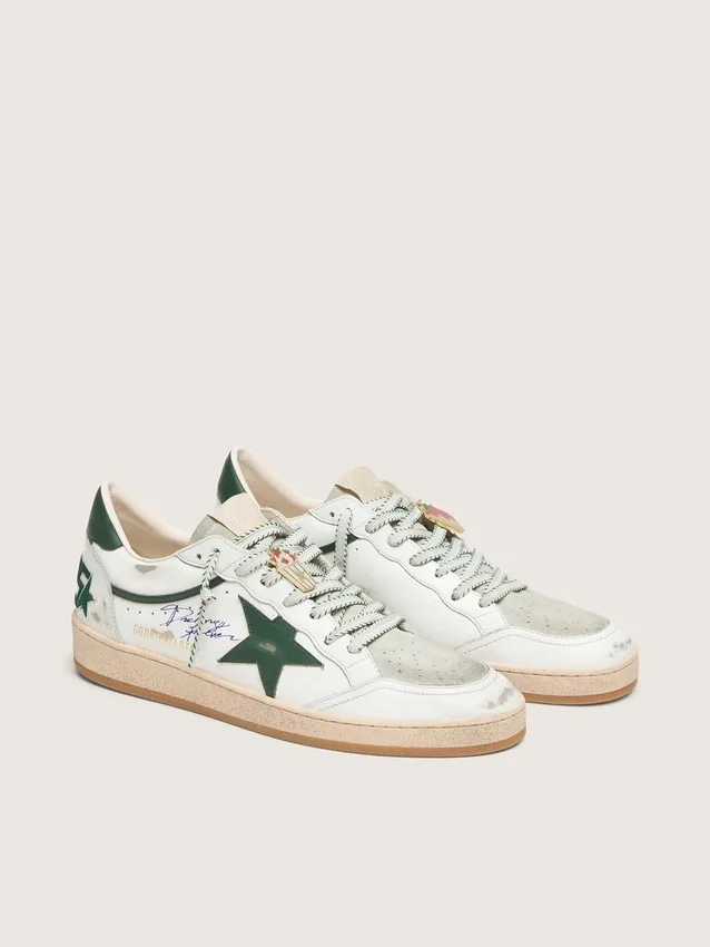 Modelul Ball Star LTD pentru bărbați, din piele albă cu stea verde și elemente Piele