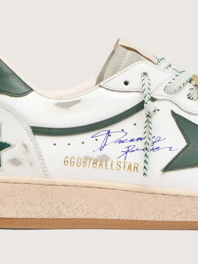 Modelul Ball Star LTD pentru bărbați, din piele albă cu stea verde și elemente Piele