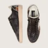 Modelul Ball Star LTD pentru femei din piele nappa de culoare abanos, cu broderie multicoloră și stea albă