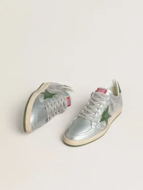Modelul Ball Star pentru bărbați din nailon argintiu, cu stea din piele verde și bandă la călcâi