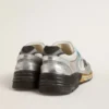 Modelul Dad-Star pentru bărbați din plasă și piele cu folie argintie, cu stea din piele neagră