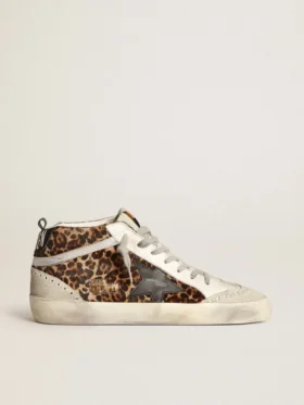 Modelul Mid Star pentru femei din piele de ponei cu imprimeu leopard și stea neagră
