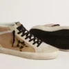Modelul Mid Star pentru femei din piele Naplak bej, cu stea din piele de ponei cu imprimeu leopard