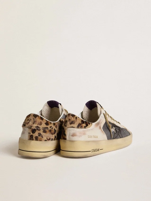 Modelul Stardan pentru bărbați din piele nappa și plasă, cu bandă de călcâi din piele de ponei cu imprimeu leopard