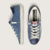 Modelul Super-Star pentru femei din piele de căprioară albastru denim cu stea argintie sclipitoare