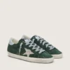 Modelul Super-Star pentru femei din piele de căprioară verde, cu stea argintie sclipitoare și bandă din piele pe călcâi