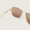 Ochelari de soare Charlie în stil aviator, cu ramă alb perlat și lentile aurii