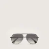 Ochelari de soare în stil aviator, cu ramă de culoare metalică și lentile gri