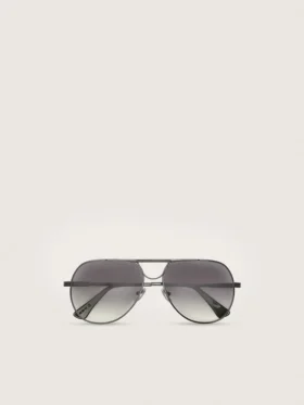 Ochelari de soare în stil aviator, cu ramă de culoare metalică și lentile gri