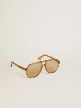 Ochelari de soare în stil aviator, cu ramă și lentile de culoarea mierii