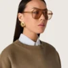 Ochelari de soare în stil aviator, cu ramă și lentile de culoarea mierii