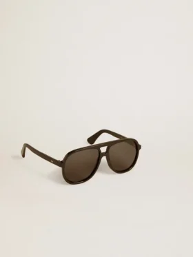 Ochelari de soare în stil Aviator, cu ramă și lentile negre