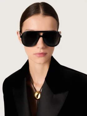 Ochelari de soare în stil Aviator, cu ramă și lentile negre