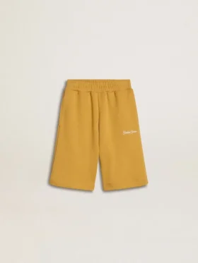 Șorturi de jogging pentru copii, de culoare galben ocru, cu broderie