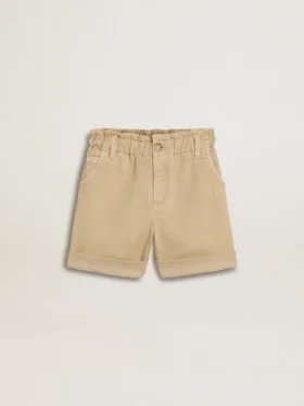 Șorturi pentru fete de culoare nisip cu logo brodat