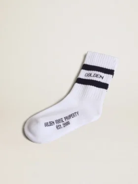 Șosete cu nervuri, cu dungi albastru-închis și logo