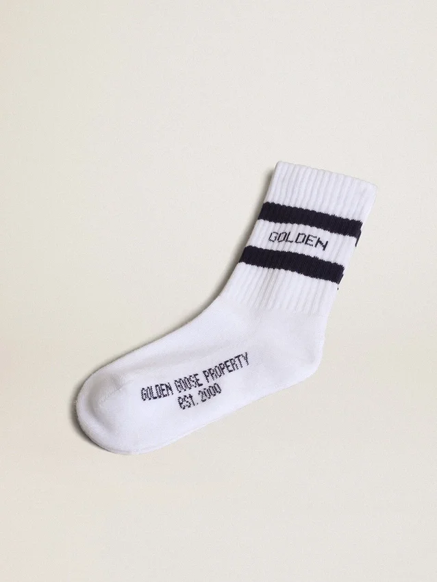 Șosete cu nervuri, cu dungi albastru-închis și logo
