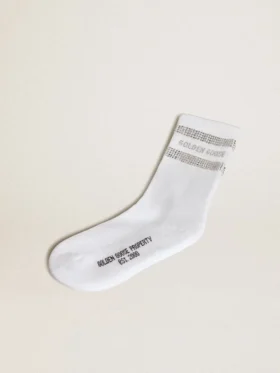 Șosete unisex din bumbac alb cu cristale decorative
