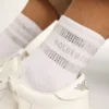 Șosete unisex din bumbac alb cu cristale decorative