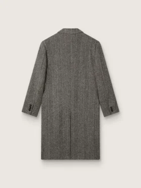 Palton bărbătesc din lână, cu un singur rând de nasturi, cu țesătură în model herringbone bej și gri