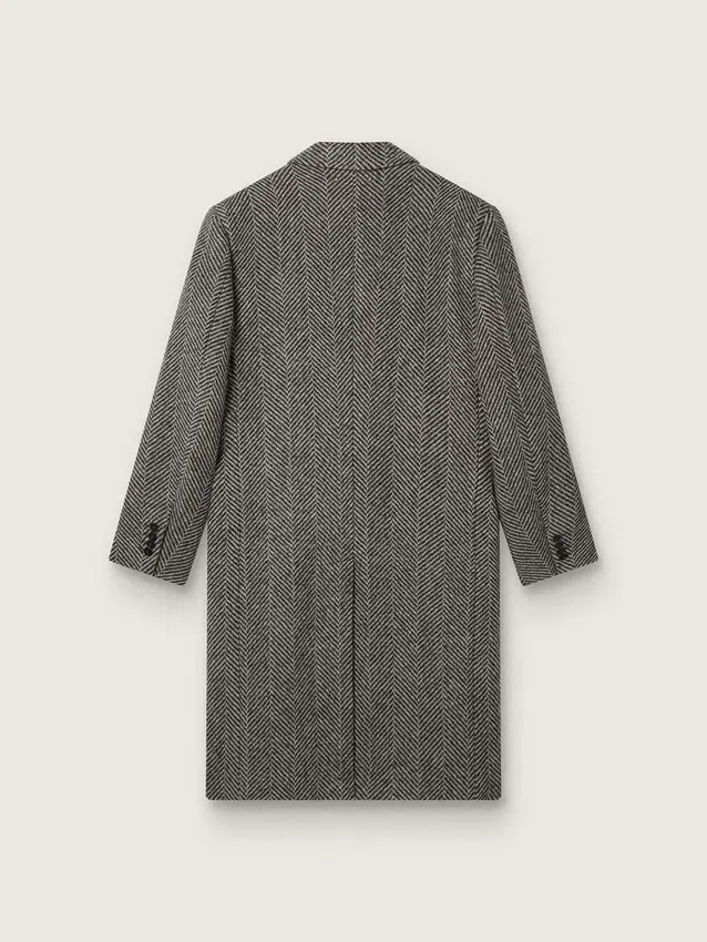Palton bărbătesc din lână, cu un singur rând de nasturi, cu țesătură în model herringbone bej și gri