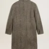 Palton bărbătesc din lână, cu un singur rând de nasturi, cu țesătură în model herringbone bej și gri