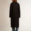 Palton cocoon pentru femei, cu un singur rând de nasturi, din lână albastru închis, cu nasturi aurii