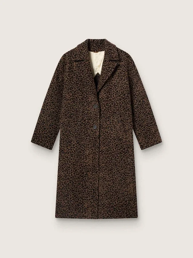Palton cocoon pentru femei, cu un singur rând de nasturi, din lână cu motiv jacquard