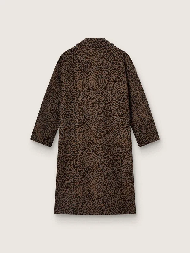 Palton cocoon pentru femei, cu un singur rând de nasturi, din lână cu motiv jacquard