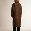 Palton cocoon pentru femei, cu un singur rând de nasturi, din lână cu motiv jacquard