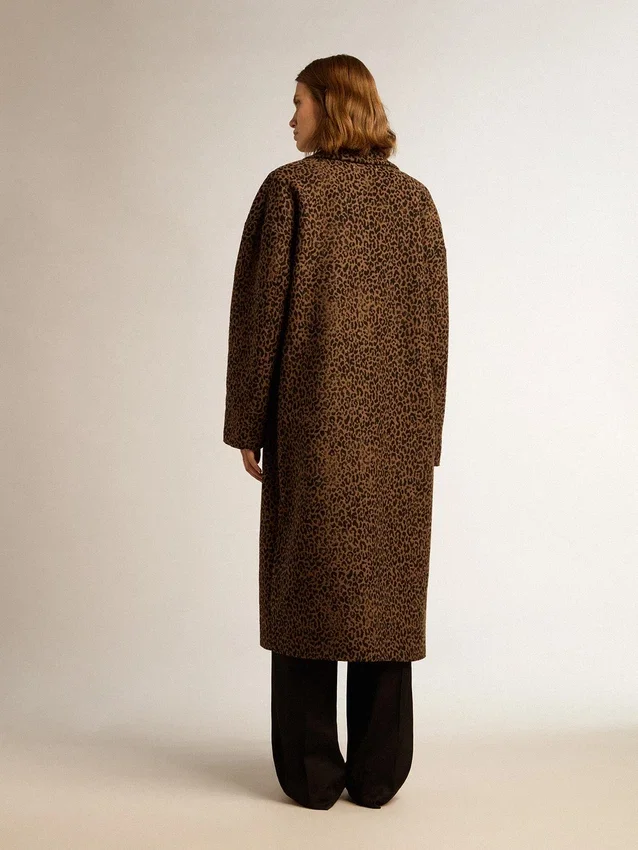 Palton cocoon pentru femei, cu un singur rând de nasturi, din lână cu motiv jacquard