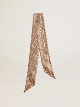 Panglică din twill de mătase gri-porumbel cu model paisley