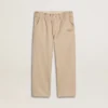 Pantaloni bej din bumbac pentru fete, cu broderie
