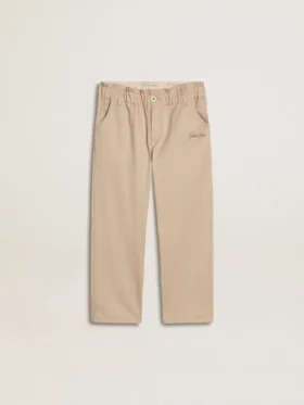Pantaloni bej din bumbac pentru fete, cu broderie