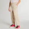 Pantaloni bej din bumbac pentru fete, cu broderie